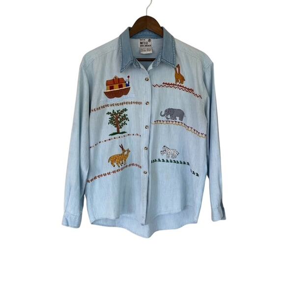 Vintage That's the Way to Go Noah's Ark Blue Button up Shirt - XL - Picture 1 of 6